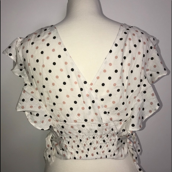 Hyfve Crop Top,Flutter Sleeves,Mauve-Blk Polka Dot - Picture 5 of 8